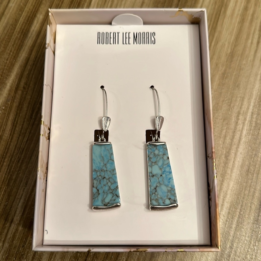 🆕 Robert Lee Morris "Mosaic" Semiprecious Turquoise Stone Long Drop Earrings
